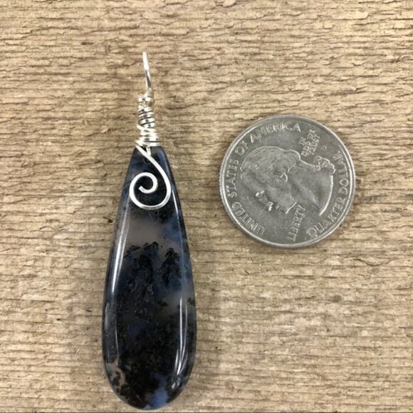 Fossilized Plume Agate Teardrop Necklace Pendant - Picture 3 of 5